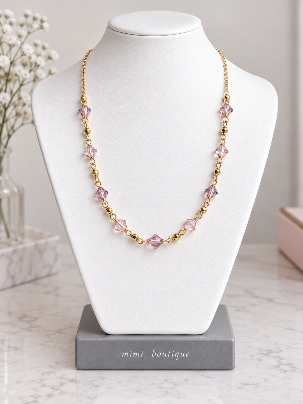 Swarovski Vintage Rose & Light Peach Crystal Gold Necklace
